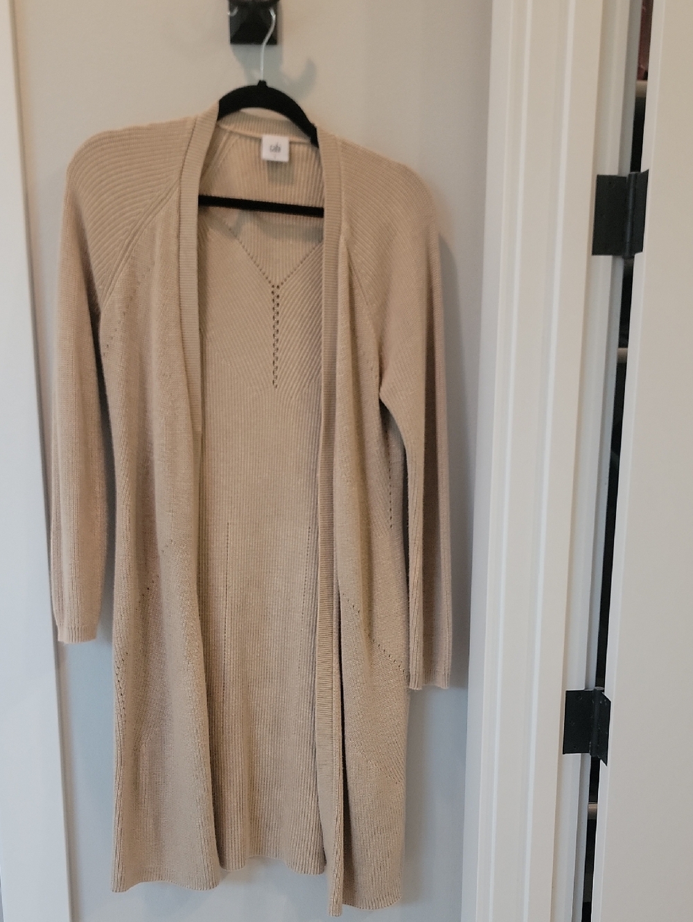 CAbi Beige Long Open-Front Knit Cardigan